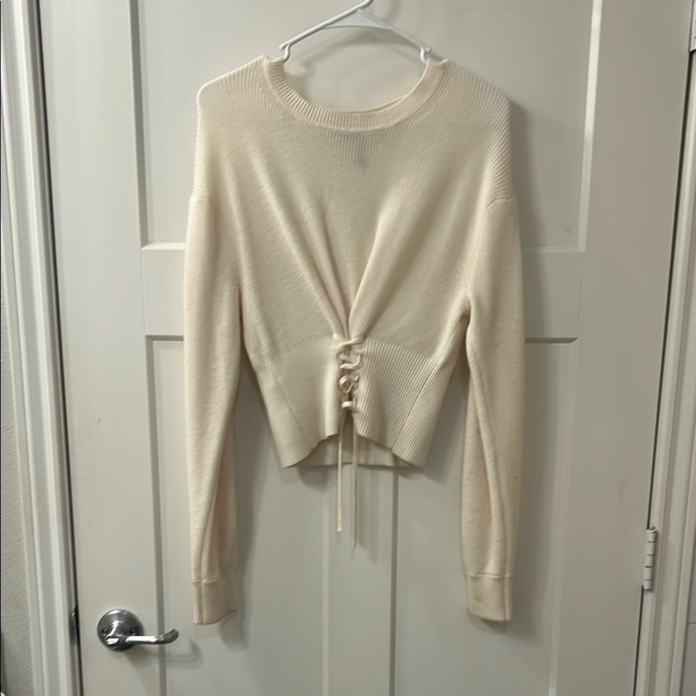 BCBGMaxAzria Cream Lace-Up Blouse